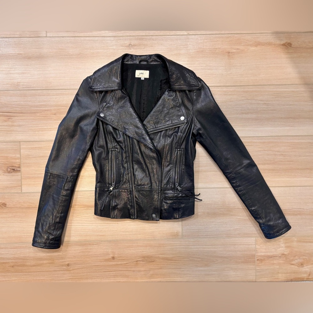 June Black Leather Motorcycle Jacket size XS